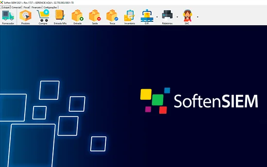 tela do software soften siem mostrando a tela principal do sistema de gestao empresarial