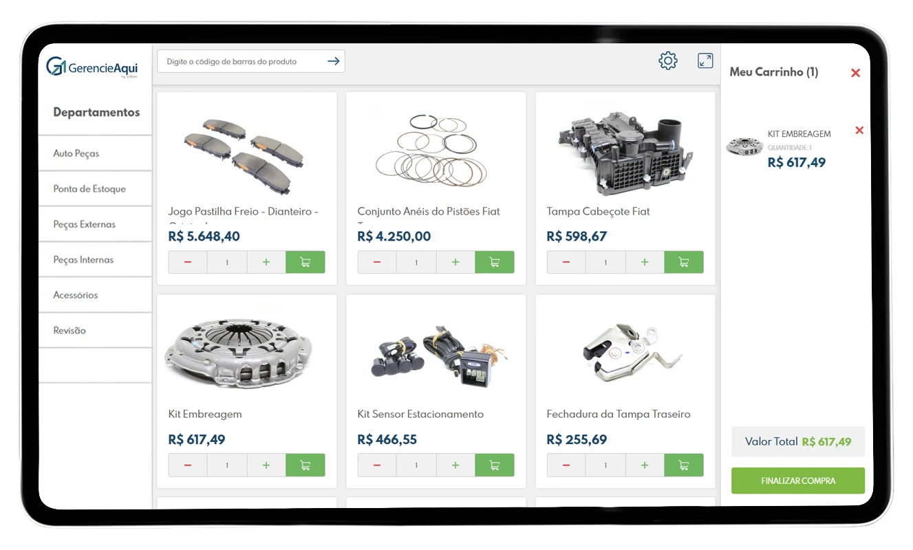 imagem demonstrativa do venda touch para loja de peças e acessório automotivo do sistema GerencieAqui