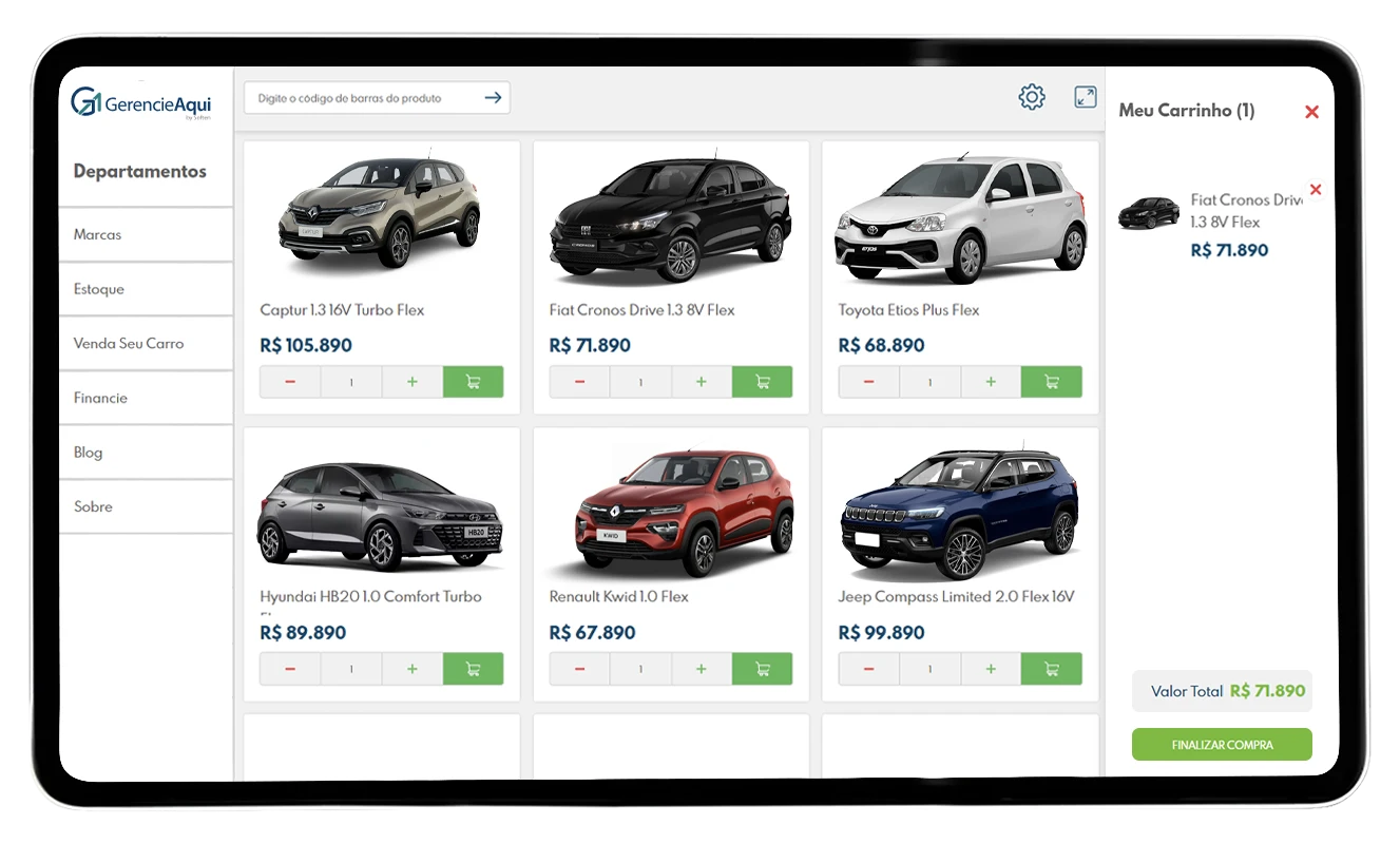 imagem demonstrativa do venda touch para loja de automóveis do sistema GerencieAqui