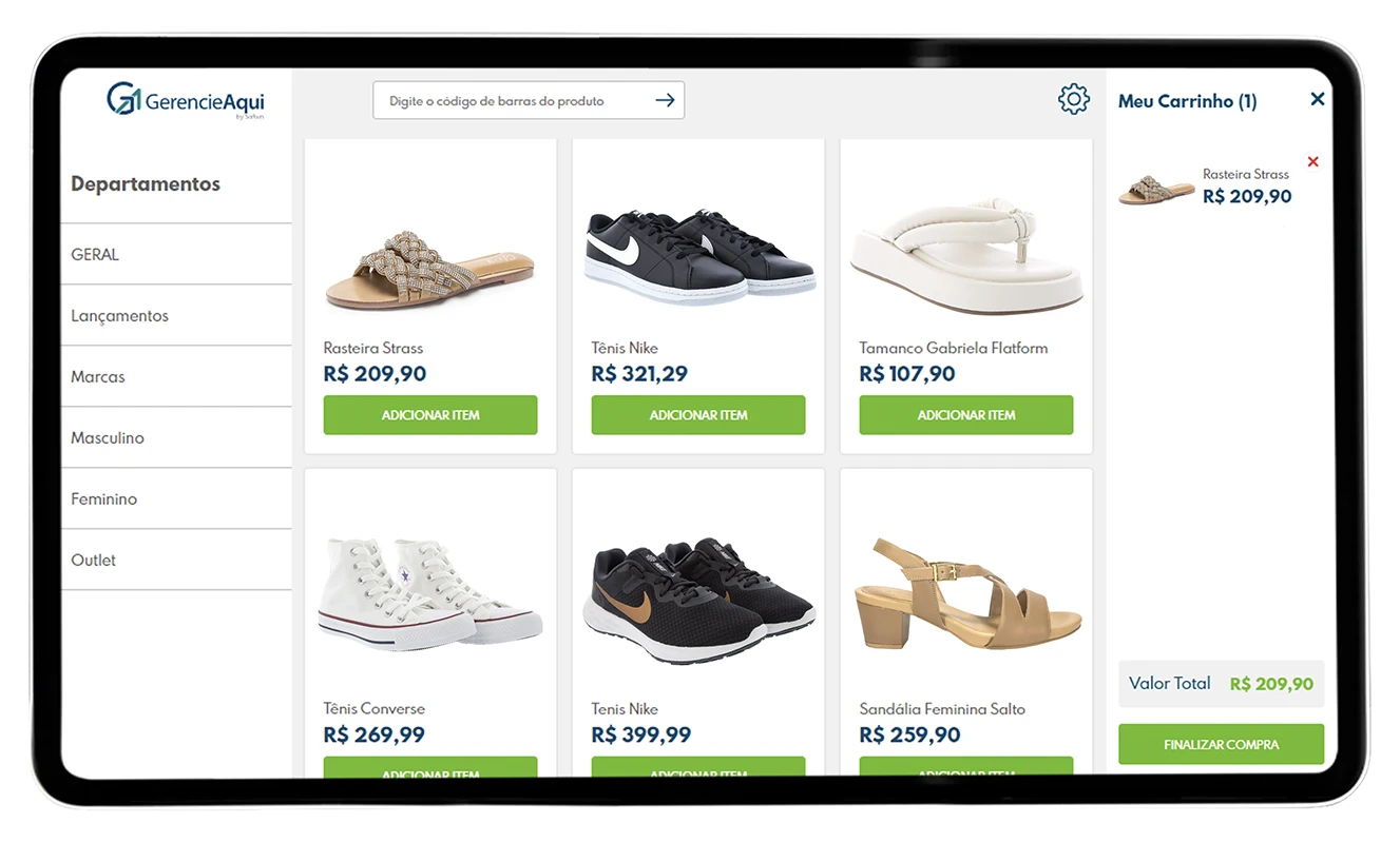 imagem demonstrativa do venda touch para loja de calçados em tablet
